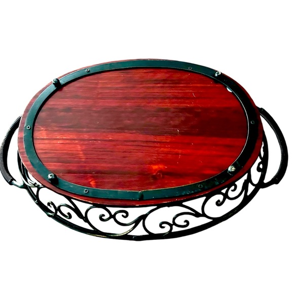 EUC! TEMP-TATIONS CAST IRON AND WOOD SERVING TRAY - Picture 10 of 11